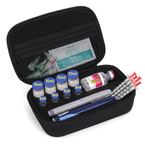 Peptide Case for Fridge & Travel, Dual 3ml 10ml 30ml Vial Case Organizer for BAC Water for Peptides, 8+1 Slots Injection Travel Kit with Room for Syringes & Skin Prep Wipes - color: Black