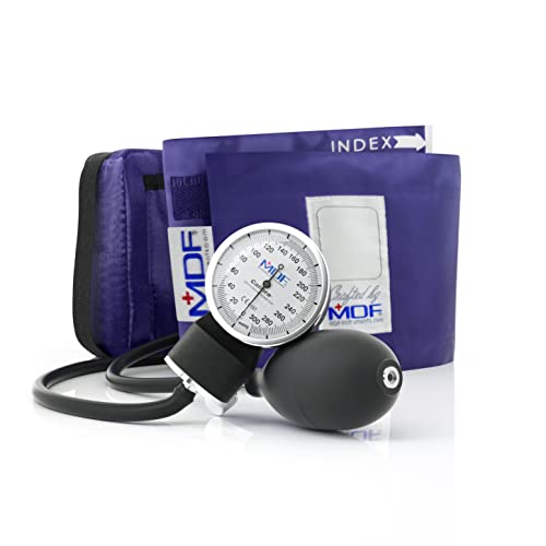 MDF Instruments, Calibra Aneroid Premium Professional Sphygmomanometer, Blood Pressure Monitor with Adult Cuff & Carrying Case, Lifetime Calibration, White Dial, Purple Cuff, MDF808M08 - color: Purple, size: Standard Gauge - Adult Cuff