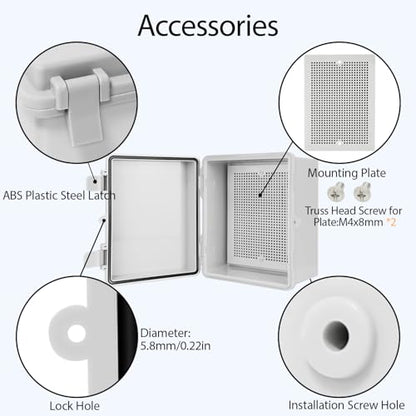 Junction Box ABS Plastic IP65 Waterproof Dustproof Universal Electrical Enclosure, Hinged Shell Outdoor and Indoor Usage Project Box, 8.7"x 6.7" x 4.3"(220x170x110mm), Grey - size: 8.7" x 6.7"x 4.3" (1pc)
