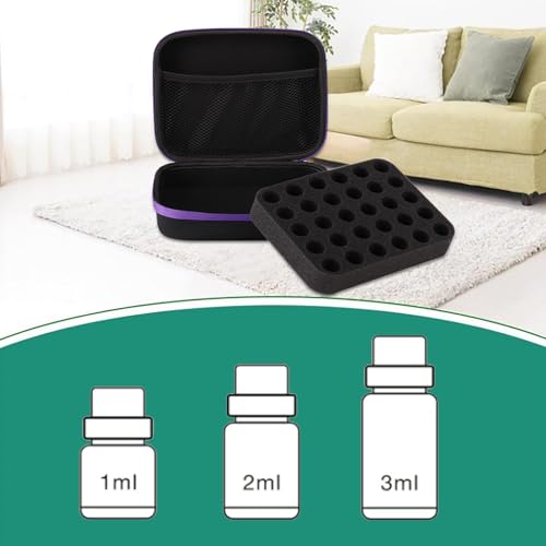 63 Slots Essential Oil Carrying Case, 1-3ml vial portable Essential Oil Storage Bag Case Box, Hard EVA Shell Impact and Leak Proof Large Capacity Organizer with Carrying Handle (Purple) - color: Purple