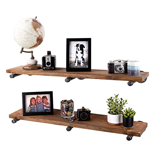 Industrial Pipe Wooden Shelves Restore by Pipe DÉCOR Premium Douglas Fir Wood Shelving 36 Inch Length Set of 2 Boards and 6 Straight Brackets Autumn Brown Finish - color: Autumn Brown, size: 36 Inch