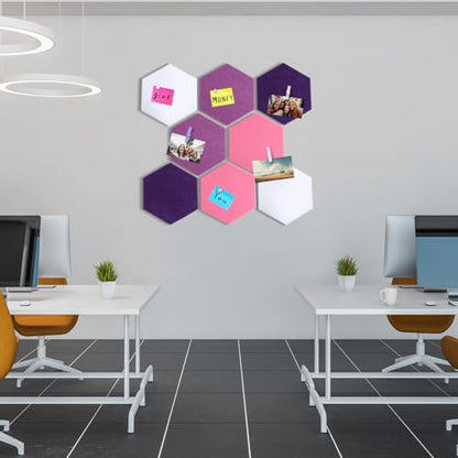 Mooliwe 8 Pcs 12 Inch Hexagon Cork Board Tiles Pins Clips, Pink - color: Pink