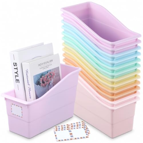 gisgfim 12 Pack Large Book Bins with Labels (Pastel) - color: Pastel