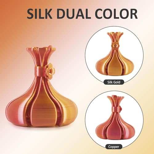 Geeetech Silk PLA Filament 1.75mm Silk Dual Color Filament, Coextrusion Dichromatic Metal-Like Shiny Consumable 1kg (2.2lbs) 1 Spool, Dimensional Accuracy +/- 0.02 mm, Gold Copper - color: 1kg Dual Color Gold-copper