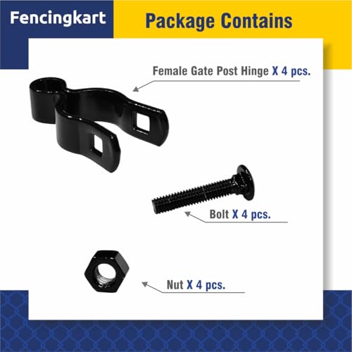 Chain Link Fence Gate Post Hinge Set, 1-5/8 inch OD Pipe, Female Hinge with Bolts and Nuts, 4-Pack (Black, 1-5/8") Powder Coated - color: Black, size: 1-5/8 Inch