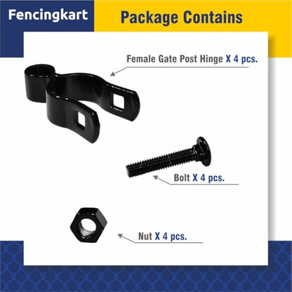 Chain Link Fence Gate Post Hinge Set, 1-5/8 inch OD Pipe, Female Hinge with Bolts and Nuts, 4-Pack (Black, 1-5/8") Powder Coated - color: Black, size: 1-5/8 Inch