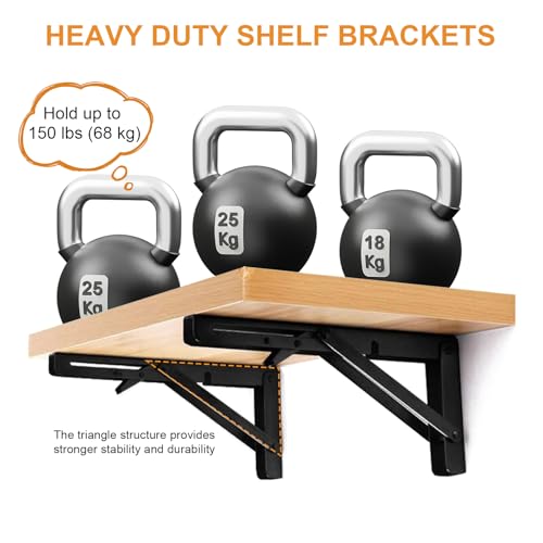 Storystore Folding Shelf Brackets, 10 Inch 4 Pcs Black Stainless Steel - size: 10 Inch 4 PCS