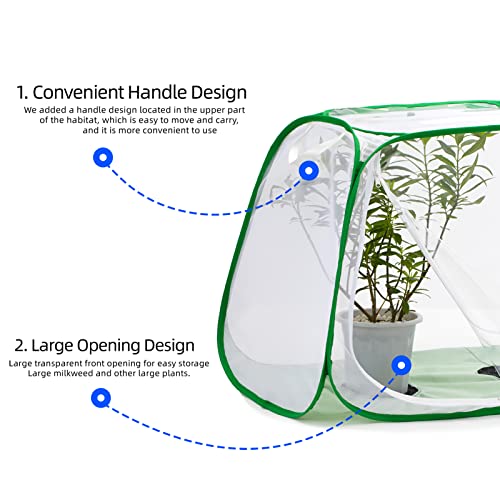 Outdoor Pop-up Large Insect and Butterfly Net Habitat，with Rainproof top Cover Increase Survival Rate, Windproof Trapezoidal Design，Collapsible Caterpillar Growing Mesh Cage Terrarium
