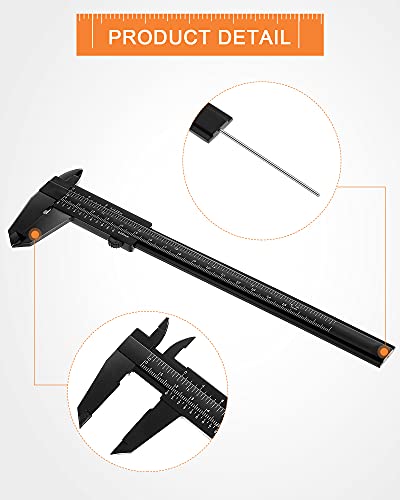 Frienda 20 Pcs Mini Plastic Caliper 6 Inch 150 mm Vernier Caliper Double Scale (Metric/inch) Black Eyebrow Ruler Plastic Vernier Ruler Sliding Gauge Measuring Tattoo Brow Tool for Student Office