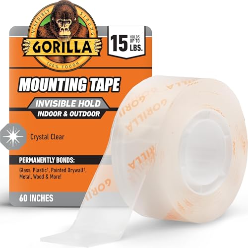 GORILLA Invisible Hold Mounting Tape, Holds Up to 15 lbs, Clear, 1" x 60" (Pack of 6) - size: 1" x 60" (Pack of 6)