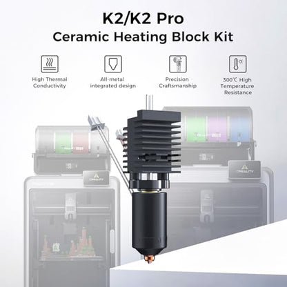 Creality Official K2/K2 Pro Hotend Kit, Upgrades Ceramic Heating Block Kit, Unicorn Quick Swap 3D Printer Nozzle, High Flow Extruder Heater Block, All Metal Integrated for Creality 3D Printers - style: K2/K2 Pro