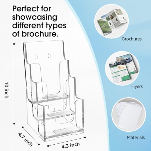 MaxGear 3 Tier Acrylic Brochure Holder, 4 Inch Wide, 2 Pack - size: 4"x9"-3 Tier