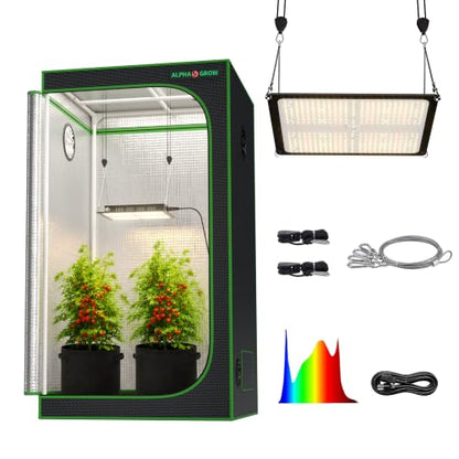 32x32 Grow Tent Kit with LED Grow Light, 32"x32"x63" 1680D Mylar Indoor Grow Tent Starter System with AG1000 100W Full Spectrum Dimmable Plant Light for Hydroponics, Herbs, Vegetables, Seedlings - size: 32" x 32" x 63"