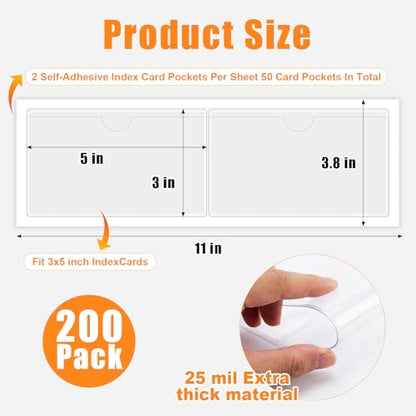 TOTiyea Clear Adhesive Pockets 200 Pack 3"×5",Strong Adhesive Backing - size: 3'' x 5'', style: 200 Pack