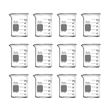PYREX Griffin Borosilicate Glass Beaker- Low Form Graduated Measuring Beaker with Spout– Premium Scientific Glassware for Laboratories, Classrooms or Home Use - PYREX Chemistry Glassware, 50 mL, 12/Pk - size: 50 mL