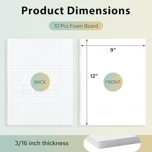 Golden State Art 9x12 Self Adhesive White Foam Boards 3/16" Thick 10 Pack - size: 9x12