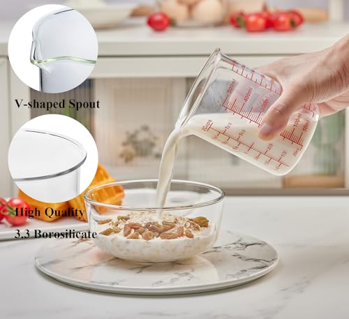 High Borosilicate Glass Measuring Cup Set-V-Shaped Spout，Includes 250ml(8OZ), 500ml(16OZ), and 1000ml(32OZ) Glass Measuring Beaker for Kitchen or Restaurant, Easy to Read - size: 250ml/500ml/1000ml Measuring Cup Set