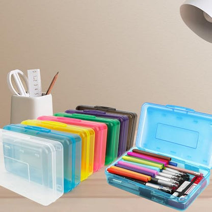 Pencil Box, Clear Pencil Case, Large Capacity Plastic Hard Pencils Case Crayon Box with Snap-Tight Lid Stackable for Kids Adult Student Pens Pencils School Supplies Storage Office Supplies, Blue - color: Blue
