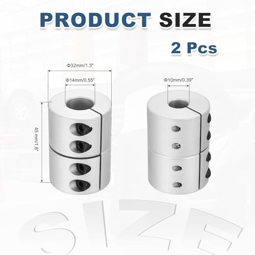 MECCANIXITY 2 Pcs 10 to 14mm Shaft Coupling 45mm Length 32 Diameter Clamp Shaft Coupler Aluminum Alloy Joint Connector Stepper Motor Coupler for 3D Printer CNC Machine DIY Encoder - size: 10 to 14mm