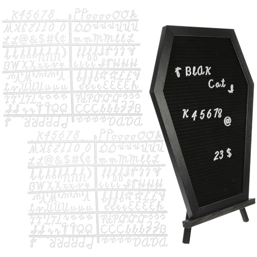 Operitacx Coffin Letter Board with 370 Spooky Halloween Characters & Numbers, Wooden Stand and Canvas Bag, Coffin Shaped Gothic Decor Sign Halloween Decorations - color: 370Pcs