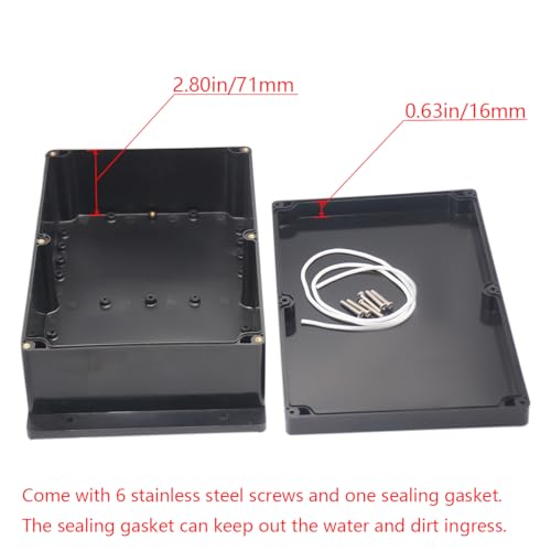 Project Box ABS Black Electrical Boxes IP65 Outdoor Waterproof Box Electronic Junction Box Power Fixed Ear Enclosure with Cable Glands for DIY Project 10.35 x 7.17 x 3.74 inch (263x182x95mm) - size: 10.35“x7.17”x3.74“