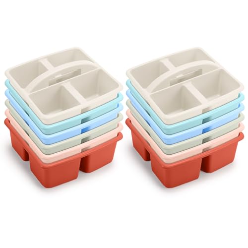 Lineshading 12 Pack Plastic Classroom Caddy, 4 Compartment, Boho Colors - color: Boho Colors