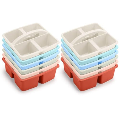 Lineshading 12 Pack Plastic Classroom Caddy, 4 Compartment, Boho Colors - color: Boho Colors