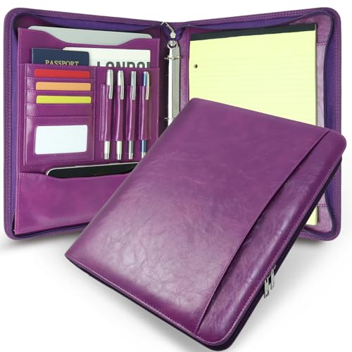 Zippered 3 Ring Portfolio Binder, Padfolio Organizer for Women - color: Purple, size: Zipper Portfolio(13.7"x11"x1.57")