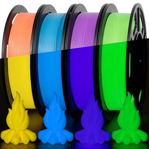 iSANMATE 3D Printer Filament Bundle, Glow in The Dark Filament Orange, Green, Blue, and Purple, PETG Filament 1.75 mm, Dimensional Accuracy +/- 0.03 mm, 250g X 4 Pack - color: A- Color Petg Glow Orange, Green, Blue, and Purple