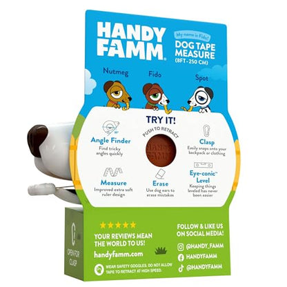 Handy Famm Fido the Dog 4-in-1 Kids Measuring Tape with Adjustable Level Eye, Angle Finder & Eraser Ears – Montessori STEM Educational Toy, Real Tape-Measure for Children Ages 3+ - style: Fido