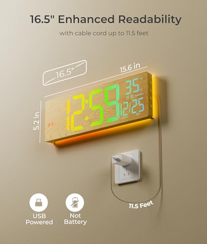 EASYERA 16.5" Large Digital Wall Clock BT Sync, 11 Scenes Mode Beige Clock - color: Beige