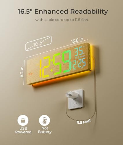 EASYERA 16.5" Large Digital Wall Clock BT Sync, 11 Scenes Mode Beige Clock - color: Beige