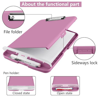 Clipboard with Storage, A4 Binder Nursing Clipboards with Pen Holder, Heavy Duty Storage Clipboards with Low Profile Clip, Clipboard Folder Side-Opening, Smooth Writing Clip Board (Violet) - color: Violet
