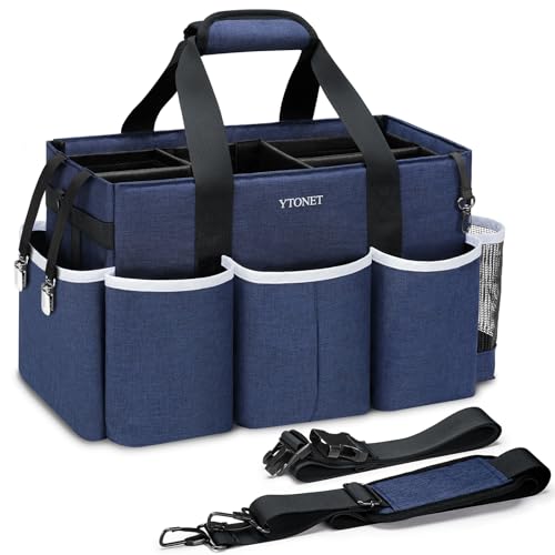 Ytonet Extra Large Cleaning Caddy Bag with Dividers, Foldable Cleaning Tote - color: Blue, size: X-Large