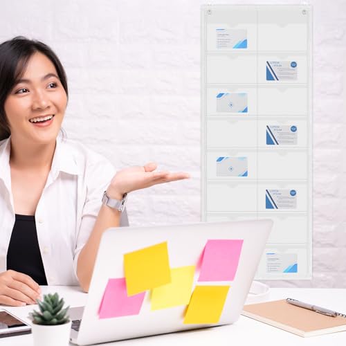 AmazingSpark 2 Pack 3'' x 5'' Index Card Holder Sleeve 16 Slot Plastic Organizer Hanging Wall Mount Business Note Cardholder PVC Clear Organizer Pocket for Classroom Office Library Home (White) - color: White