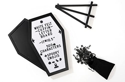 Nomnu Coffin Letter Board, White Goth Decor w/Bat Stickers, Spooky Emojis - color: White