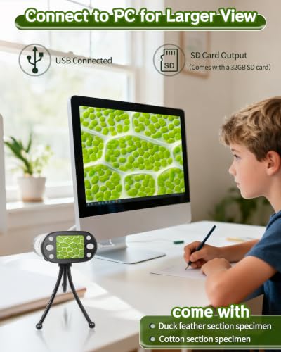 1000X Handheld Microscope for Kids, 2.0" Screen Pocket Microscope, Adjustable LED Screen Rechargeable, Toys for Christmas Birthday Gifts Toys Portable Edu Gift Age 4-6 8-12 Children Students