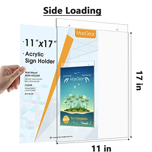 MaxGear Acrylic Wall Mount Sign Holder, 11 x 17 Vertical, 6 Pack - size: 11"x17"-6Pack