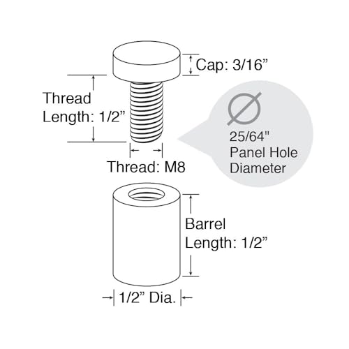 OUTWATER Sign Standoff 1/2" Diameter x 1/2" Barrel Length Black Aluminum Eco Series Easy Fasten Standoff Pack of 2 - size: 2 Piece Pack