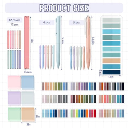 135 Pcs Book Annotation Kit Aesthetic Pencil Case Bag 12 Highlighter 11 Gel Pen 1 Marker 300 Sheet Transparent Sticky Notes Pad 2640 Index Stickers Bible Study Supplies(Kawaii,Black) - color: Black, style: Kawaii