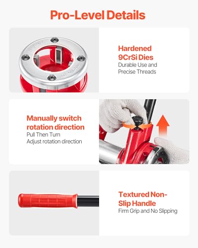 VEVOR Ratchet Pipe Threader Kit with 6 Dies, 1/2" NPT to 2" NPT Manual Ratcheting Pipe Threading Tool, Portable Pipes Threader Set with Toolbox for Plumbing Installation & Repair - size: 1/2" - 2"