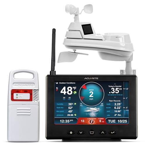 AcuRite Iris (5-in-1) Weather Station for Indoor/Outdoor Temperature and Humidity, Wind Speed/Direction, and Rainfall with High-Definition Display, Lightning Detection, and Built-In Barometer (01024M) - color: HD Display with Lightning