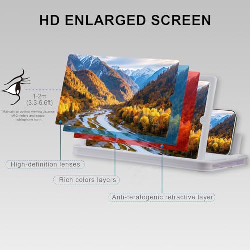 14" Screen Magnifier for Cell Phone, 3D Foldable Phone Stand Screen Enlarger, Mobile Phone Screen Amplifier, Eye-Caring for Browsing Video and Watching Movies, Reading Books (White, 14 Inch) - color: White