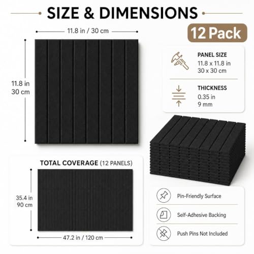 Stripe Felt Bulletin Board Tiles, Cork Board Alternative 48 x 36 in - color: Black, size: 48" x 36"