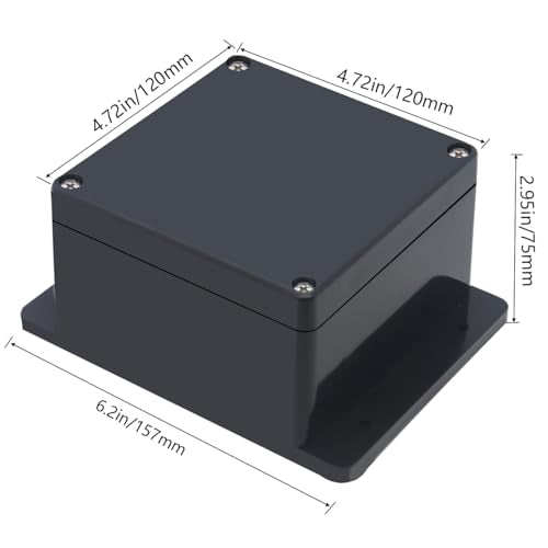 Project Box ABS Black Electrical Boxes IP65 Outdoor Waterproof Box Electronic Junction Box Fixed Ear Power Enclosure with Cable Glands for DIY Project 4.72x4.72x2.95 inch (120x120x75mm) - size: 4.72"x4.72"x2.95"