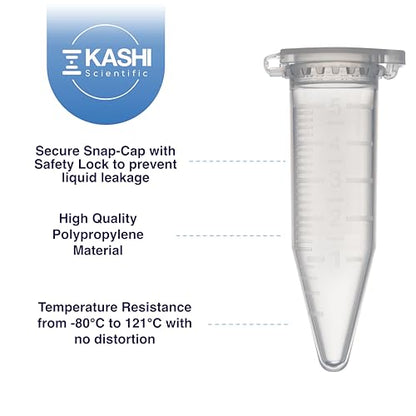 Kashi Scientific 5mL Clear Flip Cap Centrifuge Tube with Safety Lock Cap, Graduation and Marking Spot, Lab-Grade Polypropylene Plastic [5mL, 300] - size: 5mL, Safelock