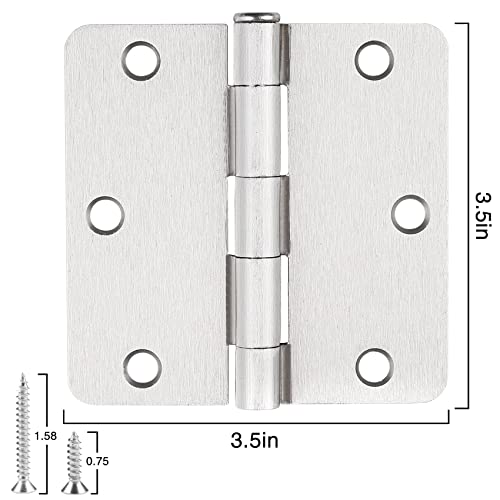 18 Pack Satin Nickel 3.5 Inch x 3.5" 1/4" Radius Interior Door Hinges Brushed Nickel 3-1/2 Door Hinge for Doors Bedroom Small Rounded Conner Standard Bifold Residential Door Hinge - color: Satin Nickel