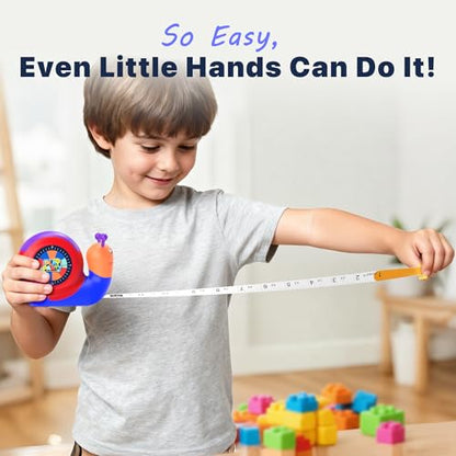 8ft Tape Measure for Kids, STEM Educational Tool with Level, Protractor and Eraser, Retractable Snail Shaped Measuring Tapes, Child-Safe Gift for Boys & Girls 3+, Double Blue - color: Double Blue