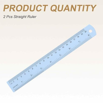 HARFINGTON 2pcs Metal Straight Ruler 20cm Metric SAE Aluminum Alloy Measuring Rulers Scale Tool with Hole for Measure Study Reading Classroom Office, Light Blue - color: Light Blue, size: 20cm