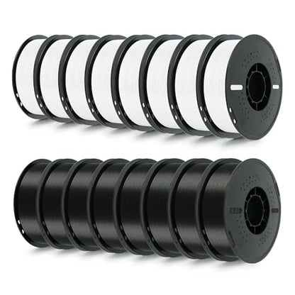 Kingroon PLA Filament 1.75mm 16KG Bundle, 8 Black 8 White 3D Printer Filament Bulk with ±0.02mm Dimensional Accuracy, Low Warping Easy to Print PLA for Most FDM Printers, 16 Spools - color: 8kg Black+8kg White